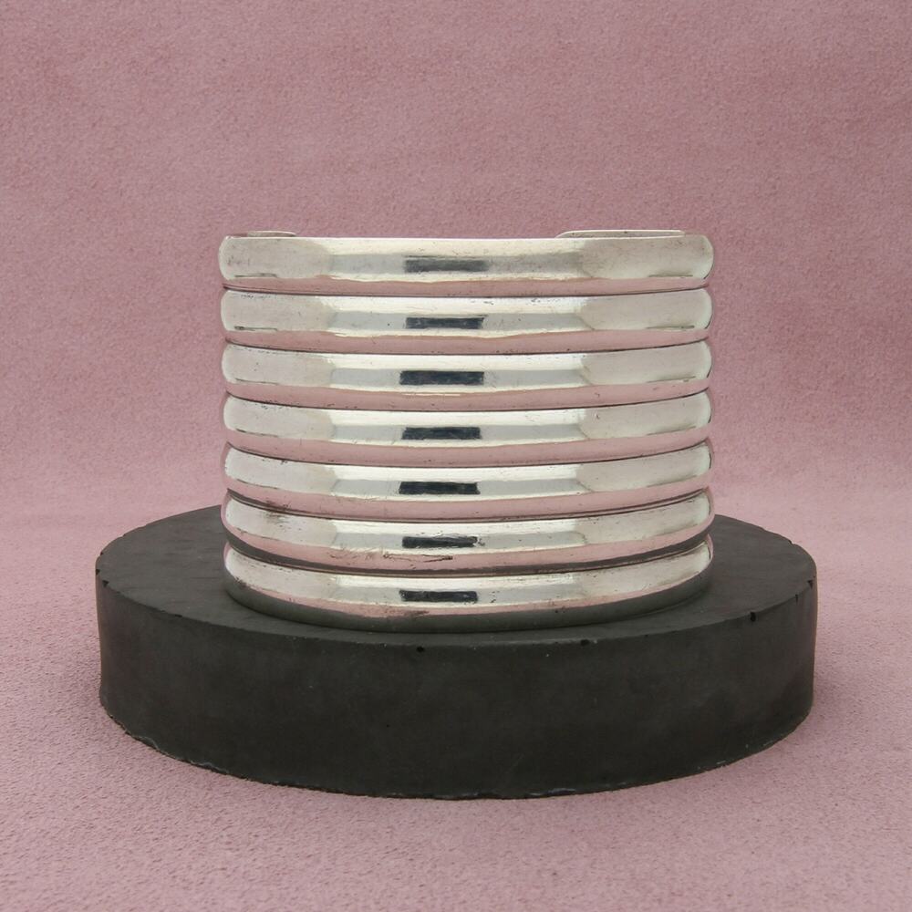 sterling silver vintage hand crafted wide ribbed cuff bracelet size 6.5in